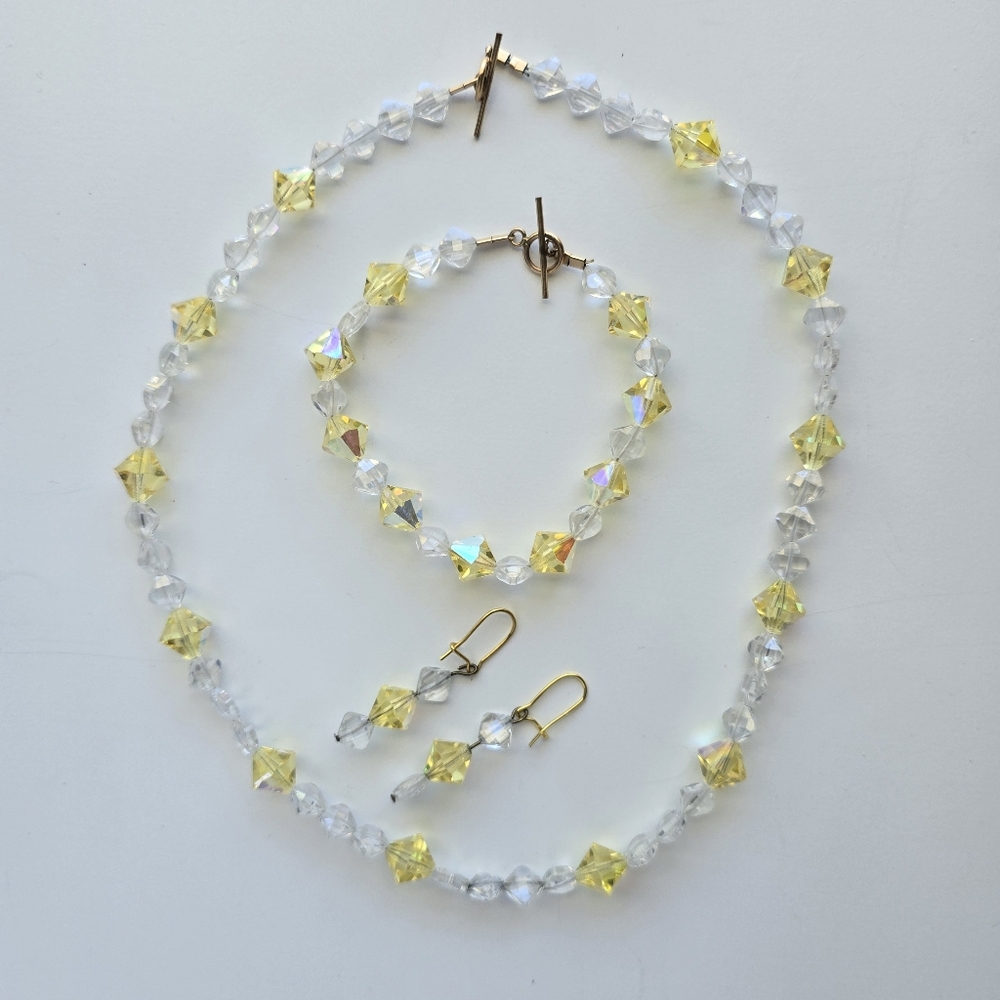 Clear & Yellow Crystal Necklace Bracelet and Earring Set